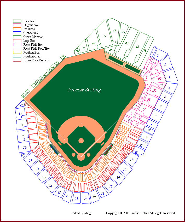 Fenway Park seating chart, Red Sox, Precise Seating LLC